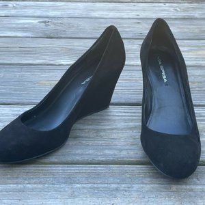 Via Spiga Women Shoes Black Suede Leather Pumps Wedges Heels Sandals Size 8M 39
